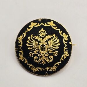 Damascene Toledoware Crested Double Headed Eagle Motif Brooch